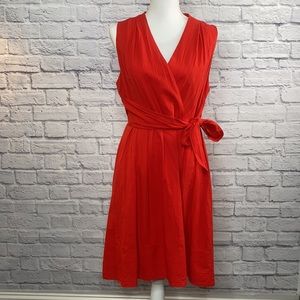 Antonio Melani Women’s Red Sleeveless Faux Wrap Knee Length Fully Lined Dress